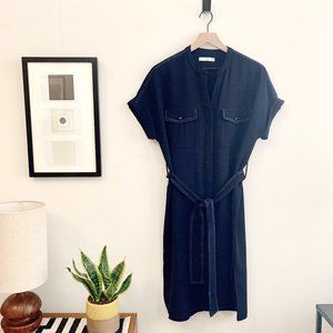 Mango MNG belted shirt dress - navy, sz 6